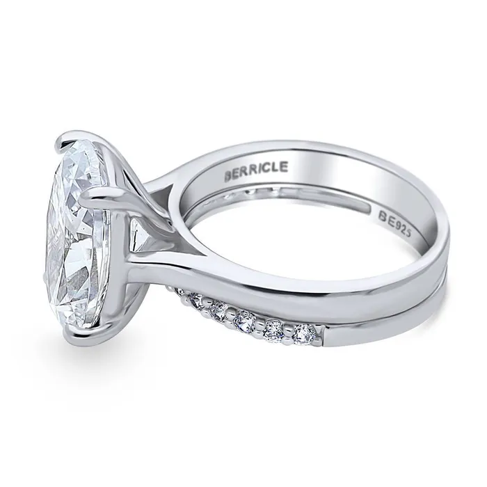 BERRICLE Rings Solitaire 55ct Oval CZ Ring Set in Sterling Silver