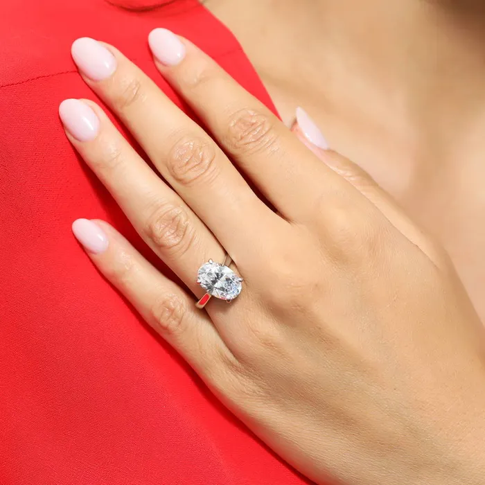 BERRICLE Rings Solitaire 55ct Oval CZ Ring Set in Sterling Silver