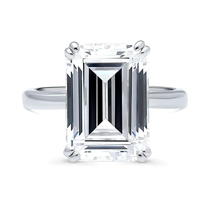 BERRICLE Rings Solitaire 85ct Emerald Cut CZ Ring in Sterling Silver