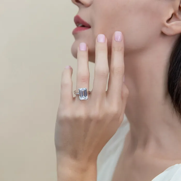BERRICLE Rings Solitaire 85ct Emerald Cut CZ Ring in Sterling Silver
