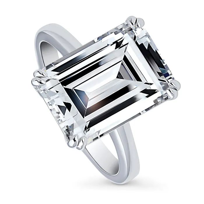 BERRICLE Rings Solitaire 85ct Emerald Cut CZ Ring in Sterling Silver