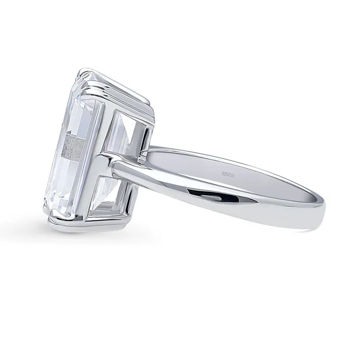 BERRICLE Rings Solitaire 85ct Emerald Cut CZ Ring in Sterling Silver