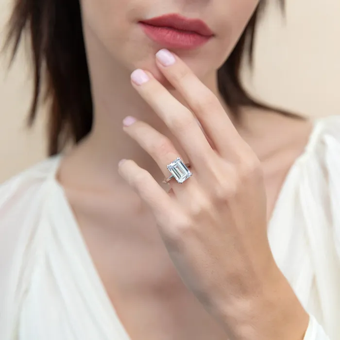 BERRICLE Rings Solitaire 85ct Emerald Cut CZ Ring in Sterling Silver