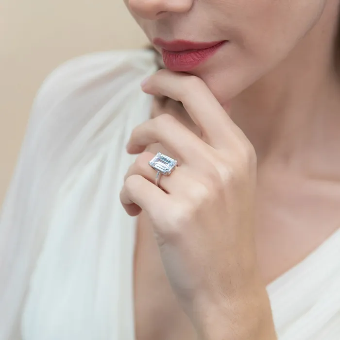 BERRICLE Rings Solitaire 85ct Emerald Cut CZ Ring in Sterling Silver
