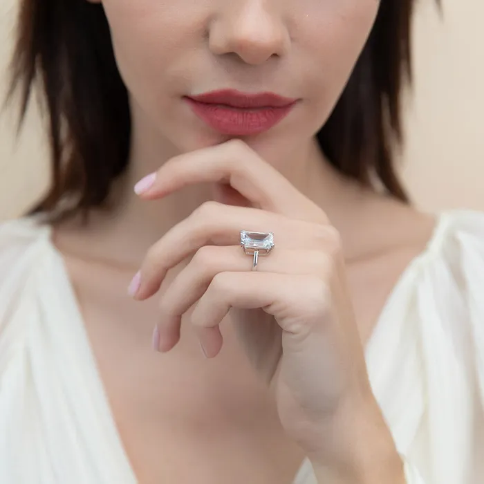 BERRICLE Rings Solitaire 85ct Emerald Cut CZ Ring in Sterling Silver