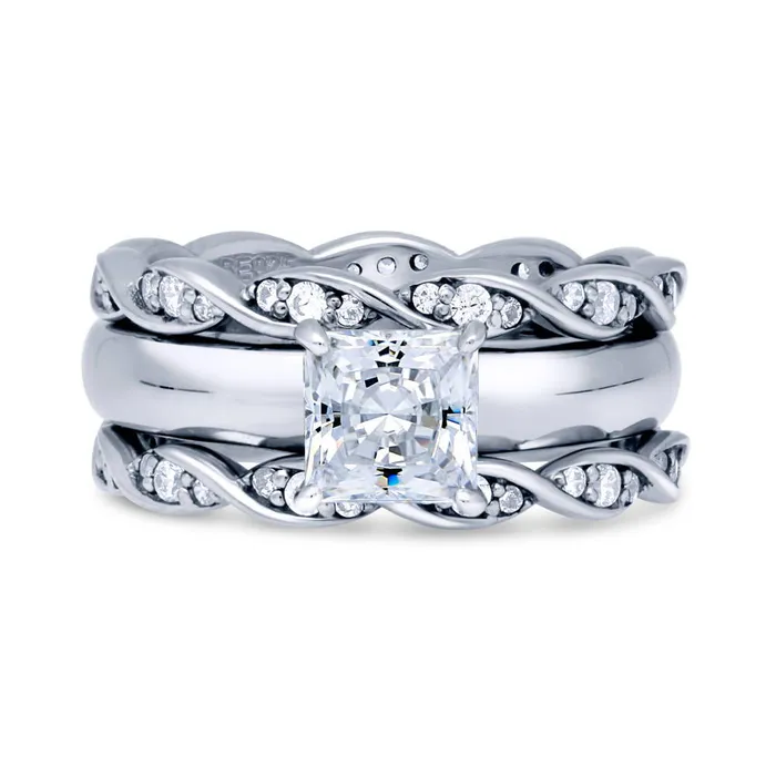 BERRICLE Rings Solitaire Woven 12ct Princess CZ Ring Set in Sterling Silver BERRICLE Rings Solitaire Woven 12ct Princess CZ Ring Set in Sterling Silver