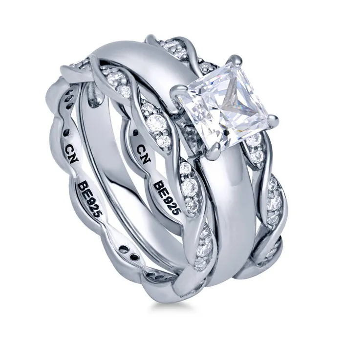 BERRICLE Rings Solitaire Woven 12ct Princess CZ Ring Set in Sterling Silver