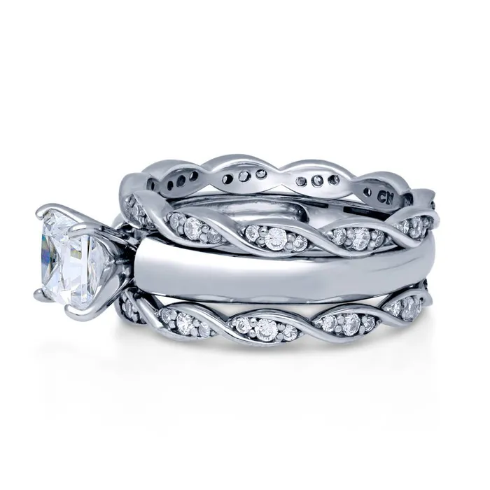 BERRICLE Rings Solitaire Woven 12ct Princess CZ Ring Set in Sterling Silver