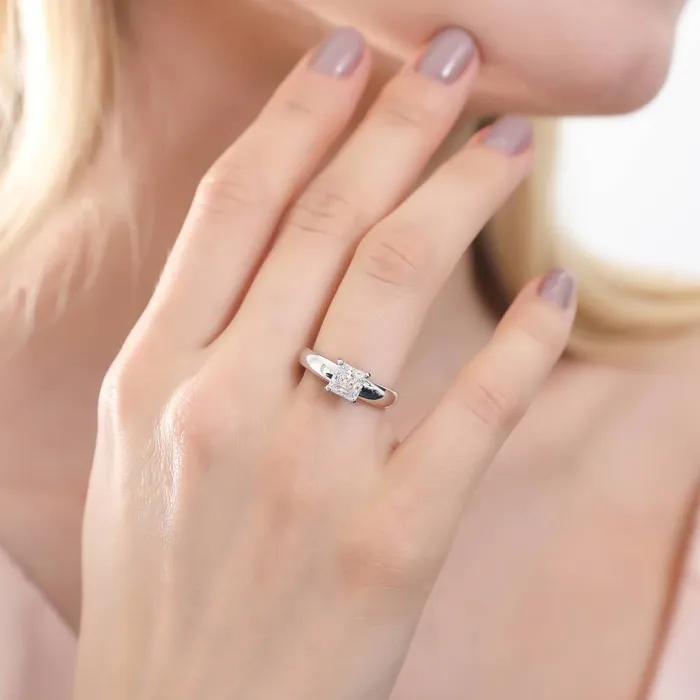 BERRICLE Rings Solitaire Woven 12ct Princess CZ Ring Set in Sterling Silver