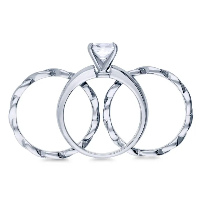 BERRICLE Rings Solitaire Woven 12ct Princess CZ Ring Set in Sterling Silver