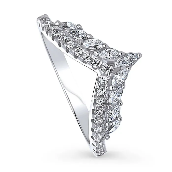 BERRICLE Rings Wishbone Chevron CZ Eternity Ring in Sterling Silver