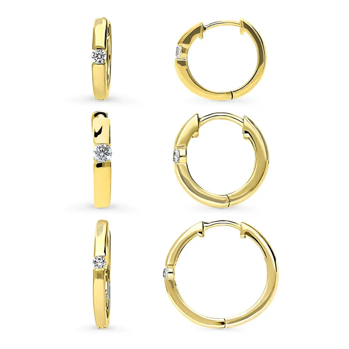 BERRICLE Solitaire CZ Hoop Earrings in Sterling Silver 3 Pairs Earrings