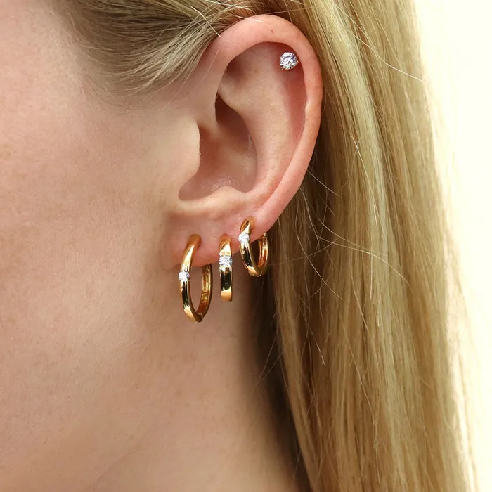 BERRICLE Solitaire CZ Hoop Earrings in Sterling Silver 3 Pairs Earrings
