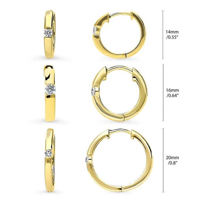 BERRICLE Solitaire CZ Hoop Earrings in Sterling Silver 3 Pairs Earrings