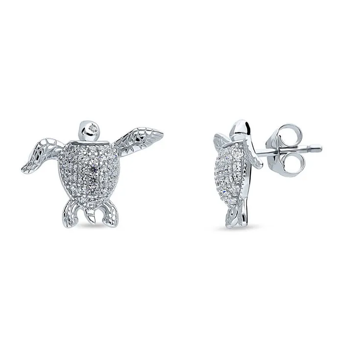 BERRICLE Turtle CZ Stud Earrings in Sterling Silver Earrings