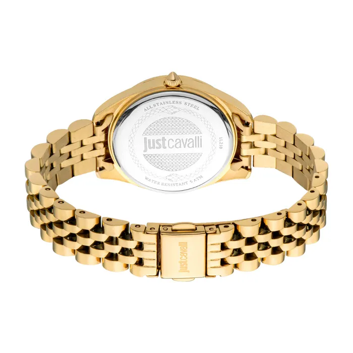 Bracelets Just Cavalli Womens Gold Color Case Watch with Silver Dial and Gold Metal Bracelet Just Cavalli