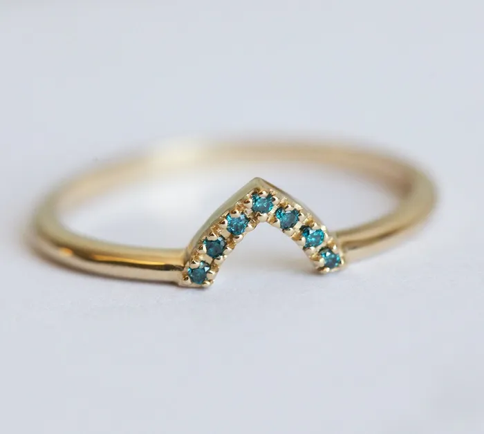 Brooke TrillionCut Teal Sapphire Ring Set Capucinne Rings