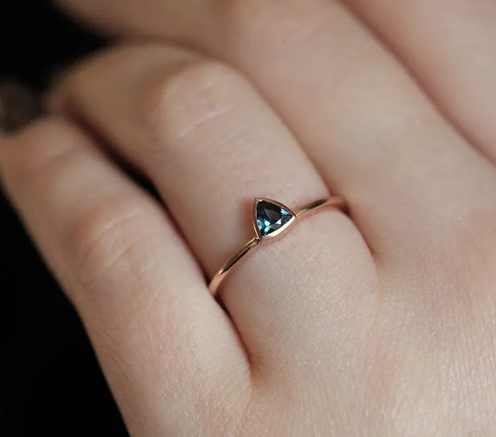 Brooke TrillionCut Teal Sapphire Ring Set Capucinne Rings