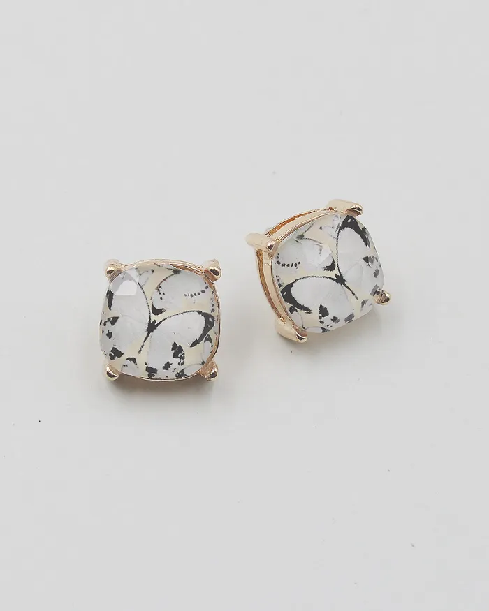 Butterfly Print Square Stud Earrings CHECK20241 Earrings