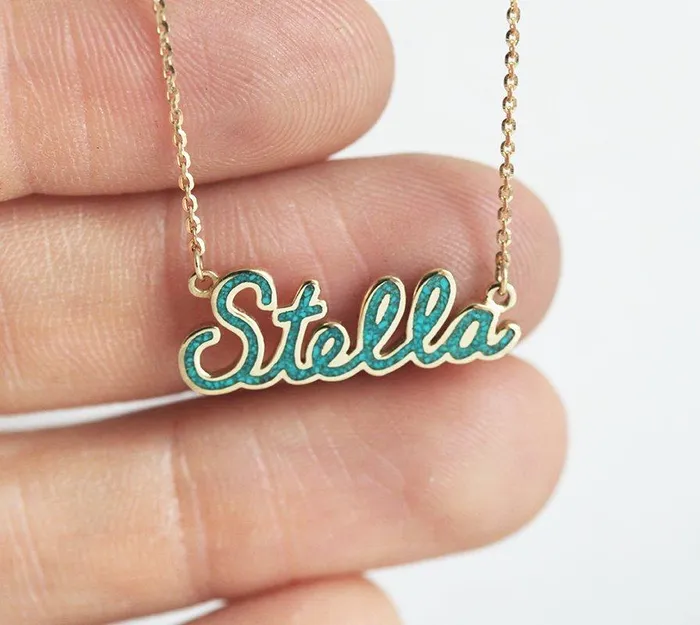 capucinne Necklaces Personalized Name Necklace With Birthstone Inlay