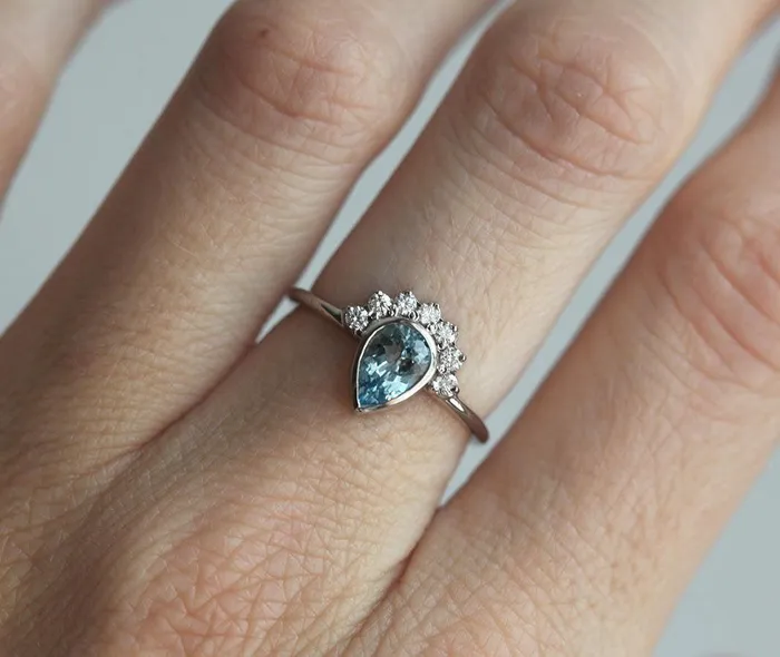Capucinne Rings Aquamarine Ring Diamond Ring
