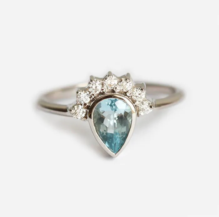 Capucinne Rings Aquamarine Ring Diamond Ring