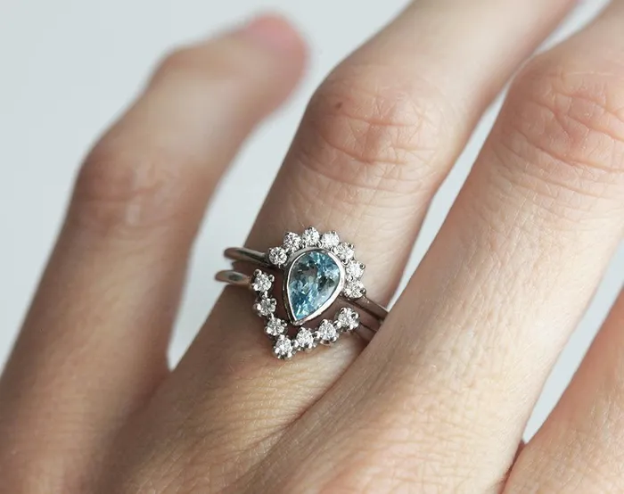 Capucinne Rings Aquamarine Ring Diamond Ring