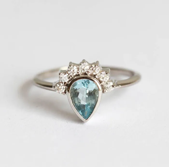 Capucinne Rings Aquamarine Ring Diamond Ring