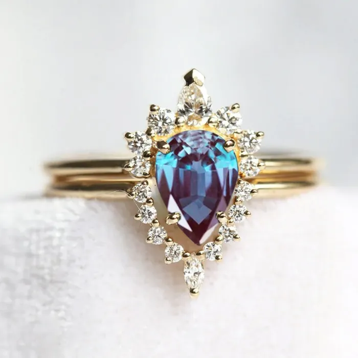 Capucinne Rings Corinne Pear Alexandrite Ring Set