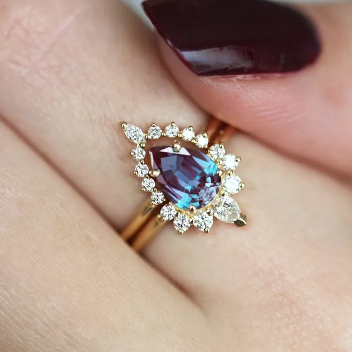 Capucinne Rings Corinne Pear Alexandrite Ring Set