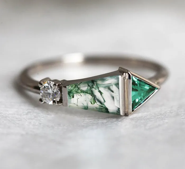 Capucinne Rings Dita Moss Agate Trapezoid Ring