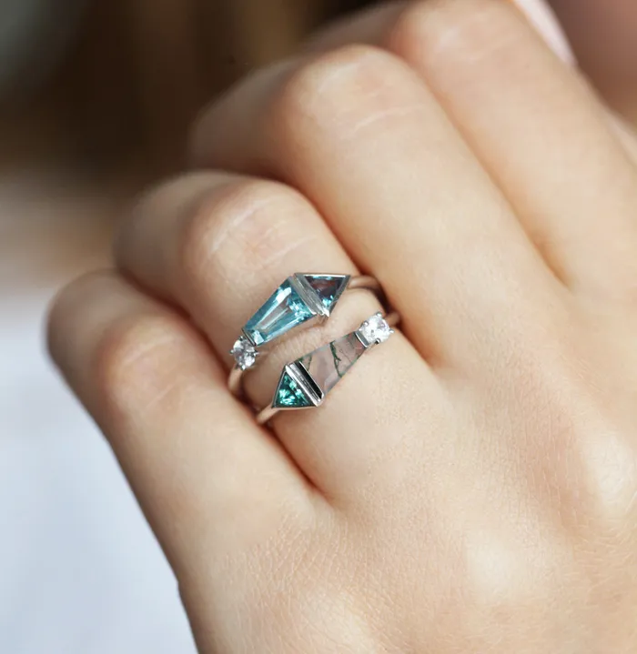 Capucinne Rings Dita Moss Agate Trapezoid Ring