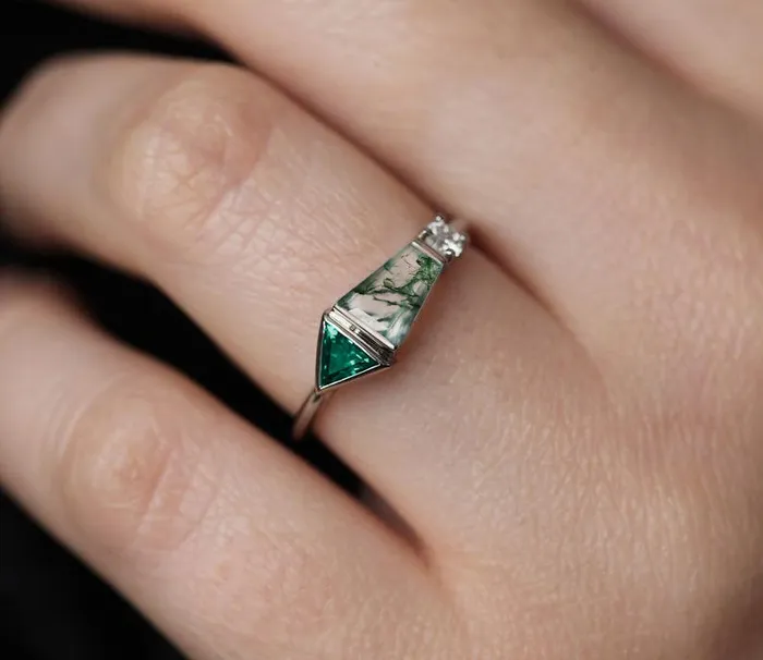 Capucinne Rings Dita Moss Agate Trapezoid Ring