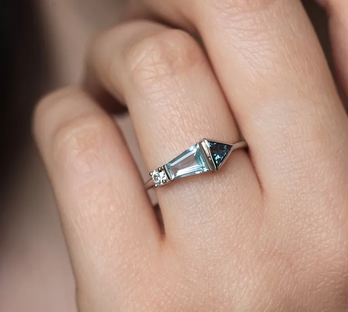 Capucinne Rings Dita Moss Agate Trapezoid Ring