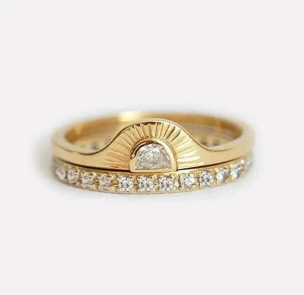 Capucinne Rings Sunrise Diamond Ring Set With Matching Diamond Eternity Band