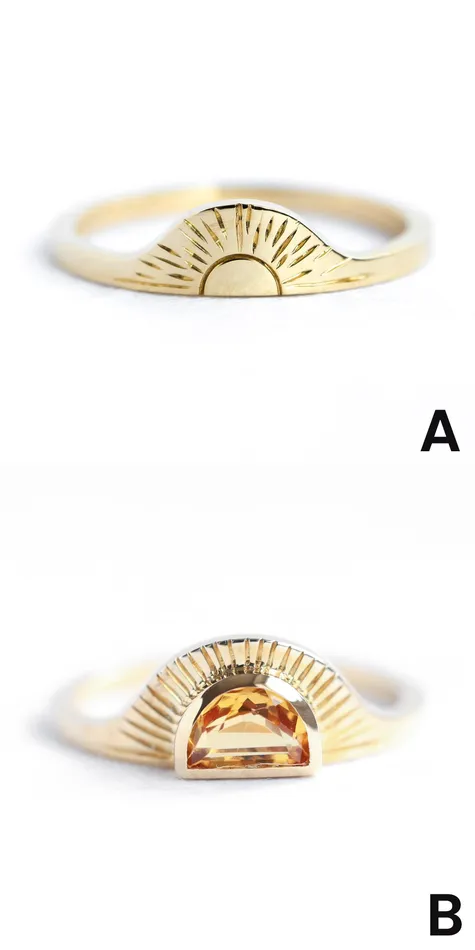 Capucinne Rings Sunrise Diamond Ring Set With Matching Diamond Eternity Band