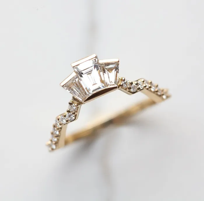 Capucinne Rings Unique diamond matching band Baguette diamond ring to fit