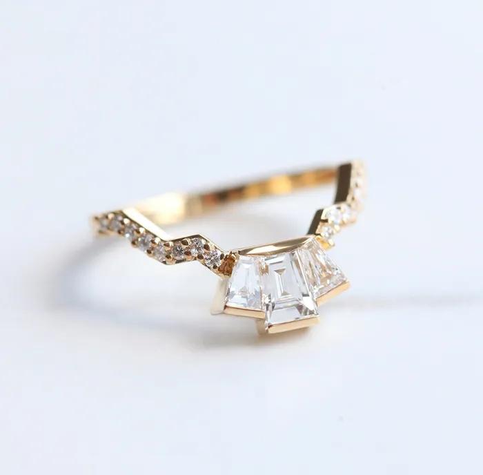 Capucinne Rings Unique diamond matching band Baguette diamond ring to fit