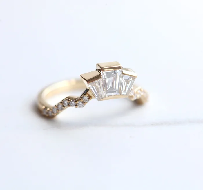 Capucinne Rings Unique diamond matching band Baguette diamond ring to fit