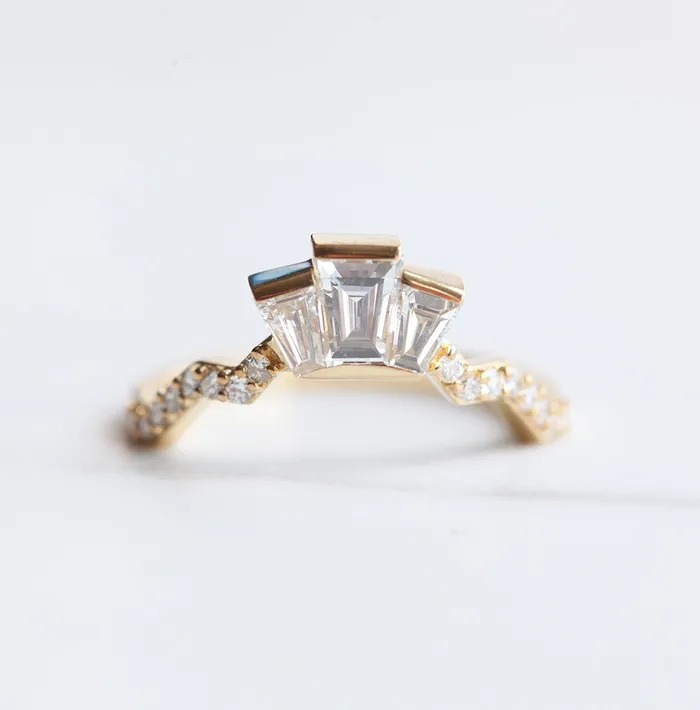 Capucinne Rings Unique diamond matching band Baguette diamond ring to fit