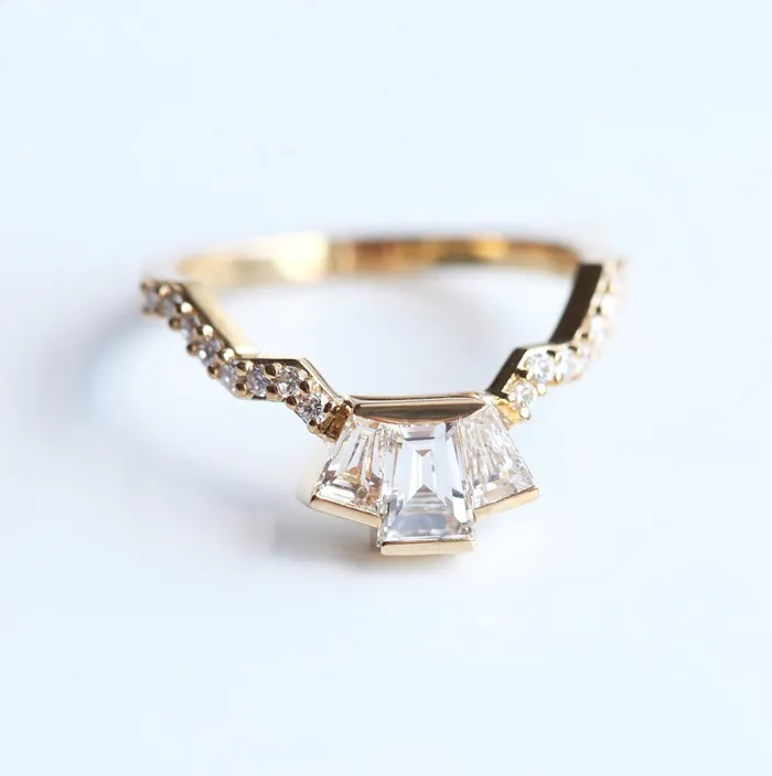 Capucinne Rings Unique diamond matching band Baguette diamond ring to fit