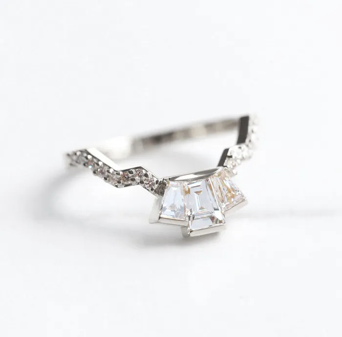 Capucinne Rings Unique diamond matching band Baguette diamond ring to fit