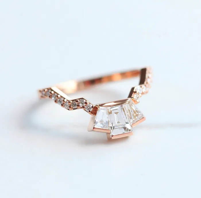 Capucinne Rings Unique diamond matching band Baguette diamond ring to fit