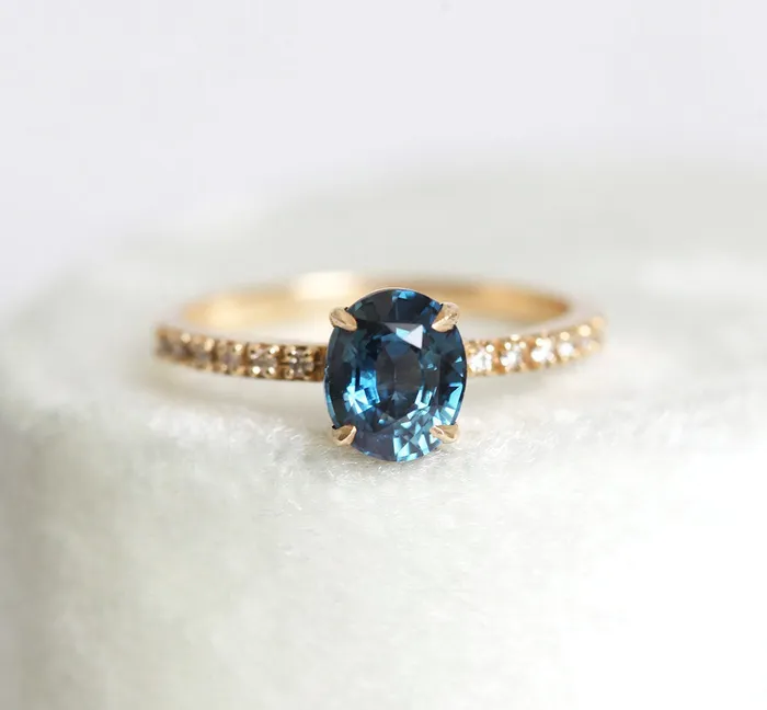Capucinne Rings Zoe Blue Sapphire Diamond Ring