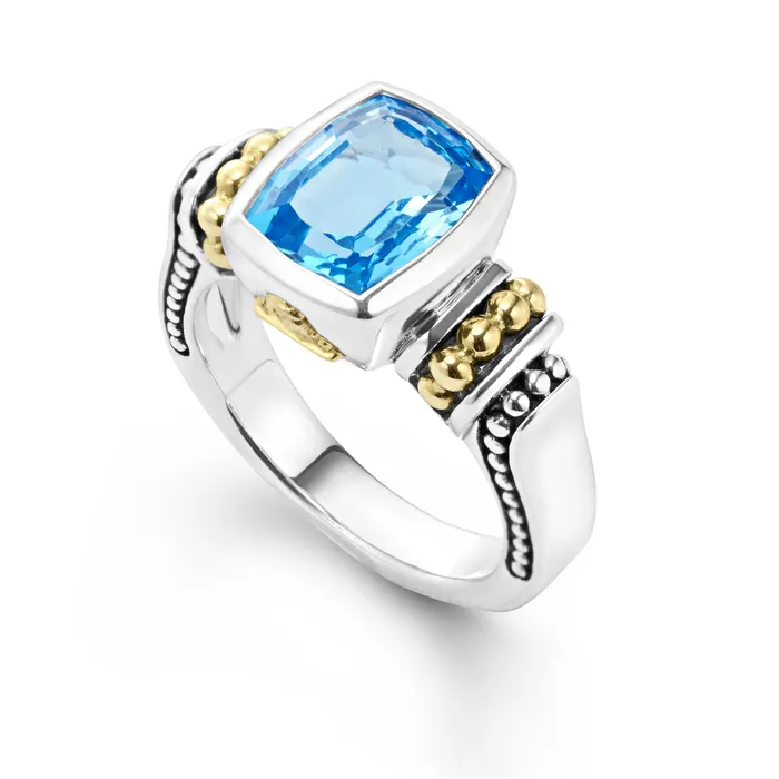 Caviar Color BezelSet Swiss Blue Topaz Ring Lagos Rings