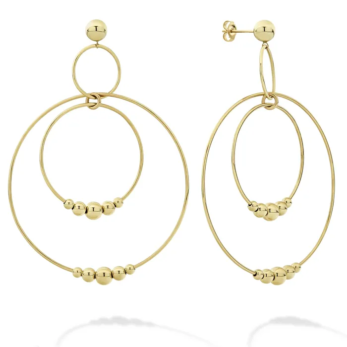 Caviar Gold Three Circle Bead Drop Earrings Lagos Earrings