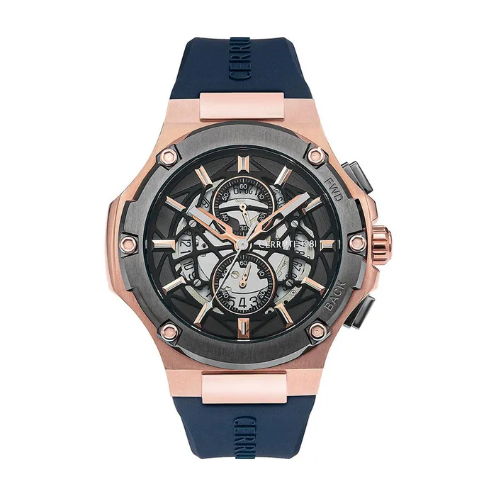 Cerruti Watches Cerruti 1881 Lucardo Gents Black Dial Gun Rose Gold Case Blue Silicon Strap Watch Cerruti Watches Cerruti 1881 Lucardo Gents Black Dial Gun Rose Gold Case Blue Silicon Strap Watch