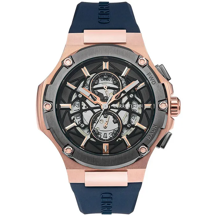 Cerruti Watches Cerruti 1881 Lucardo Gents Black Dial Gun Rose Gold Case Blue Silicon Strap Watch Cerruti Watches Cerruti 1881 Lucardo Gents Black Dial Gun Rose Gold Case Blue Silicon Strap Watch