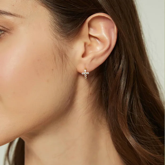 Cross CZ Small Huggie Earrings in Sterling Silver 05 BERRICLE Earrings