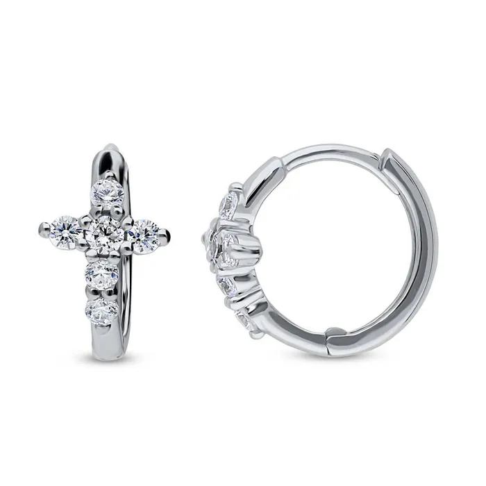Cross CZ Small Huggie Earrings in Sterling Silver 05 BERRICLE Earrings
